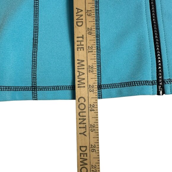 Joseph Ribkoff Full Zip Mixed Media Jacket Size 14 Blue Edgy Minimalist Travel - Picture 13 of 14